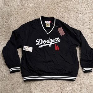 NWT mens Black Dodgers Mitchell & Ness pullover jacket 2XL